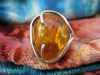 Size 8 Large Amber Sterling Silver Ring
