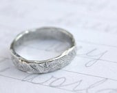recycled silver wedding band ring . custom rustic wedding ring with inscription . simple unique wedding band ring