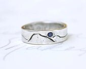 custom mountain landscape wedding band. eco friendly recycled silver ring . fair trade sapphires by peaces of indigo