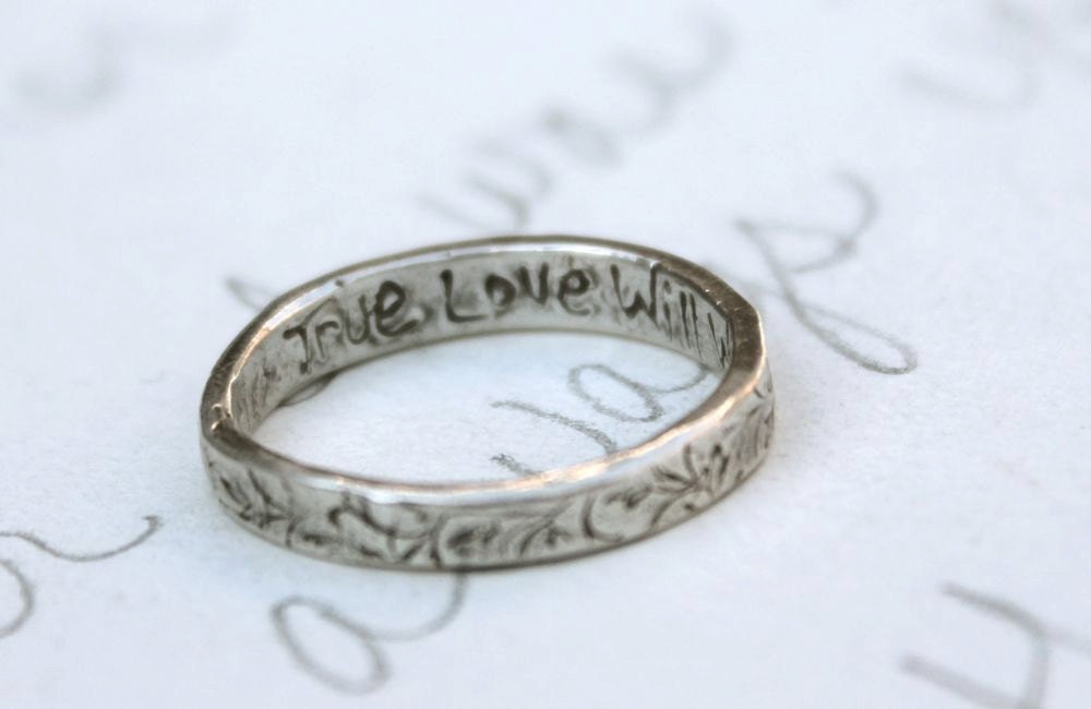 purity ring . true love will wait ring . vine textured silver skinny band . thin stacking . custom size personalized ring by peacesofindigo