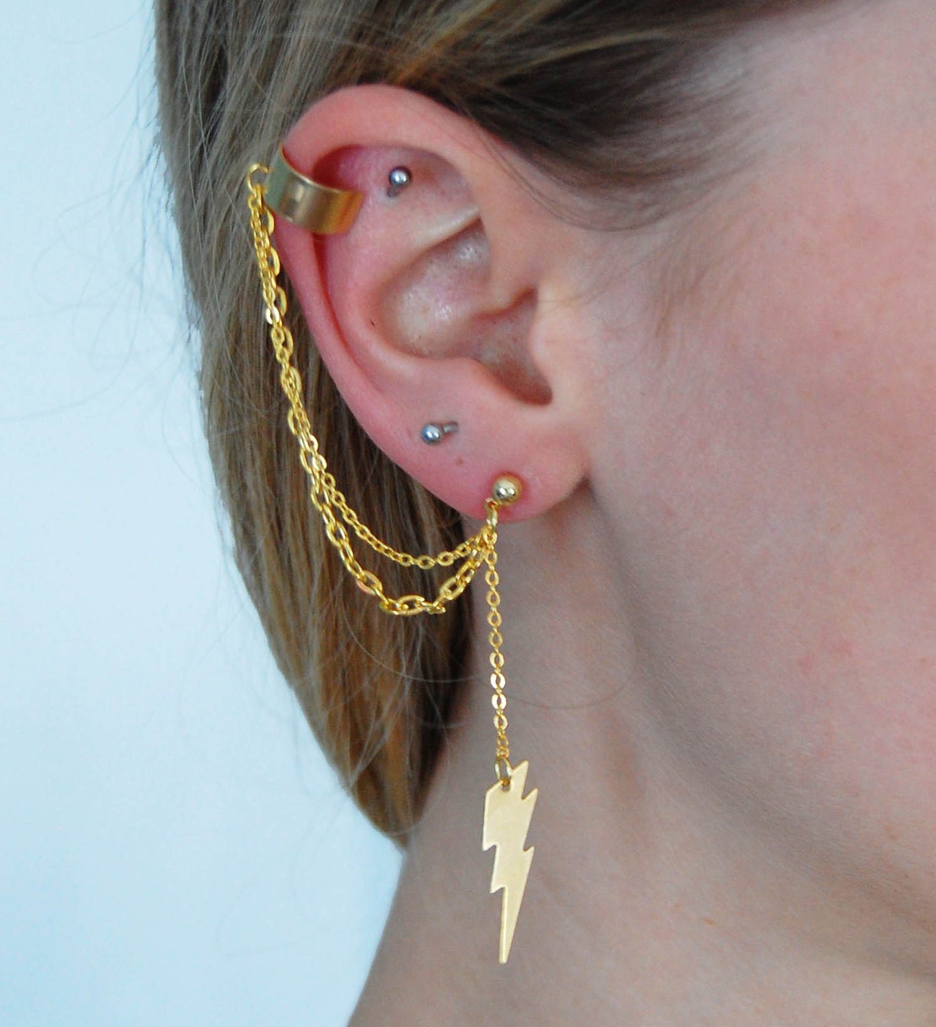 Lightning Bolt Earring and Ear Cuff