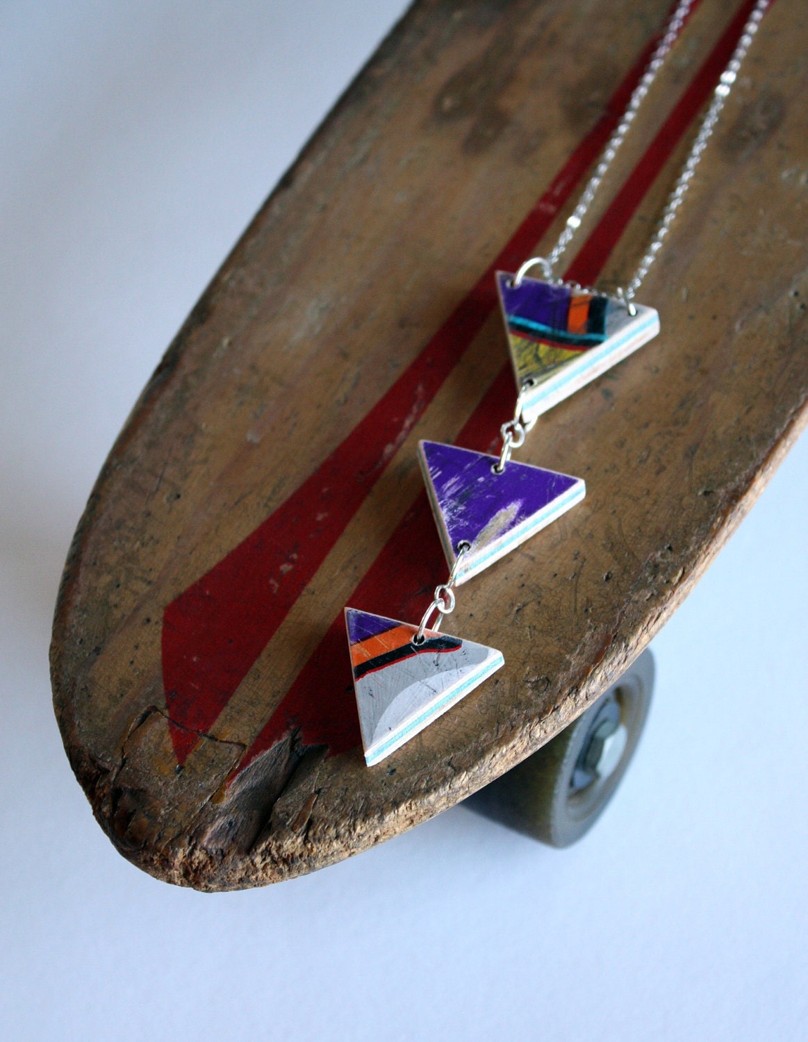 Recycled Skateboard Arrowhead Necklace