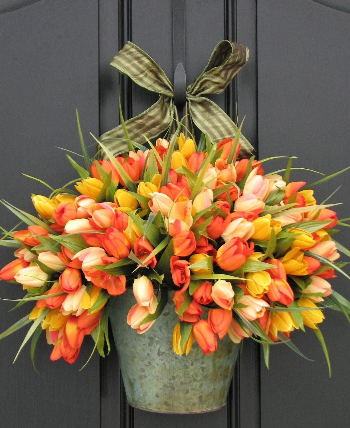 Spring Tulips - Bucket of Spring Tulips - Front Door Wreath