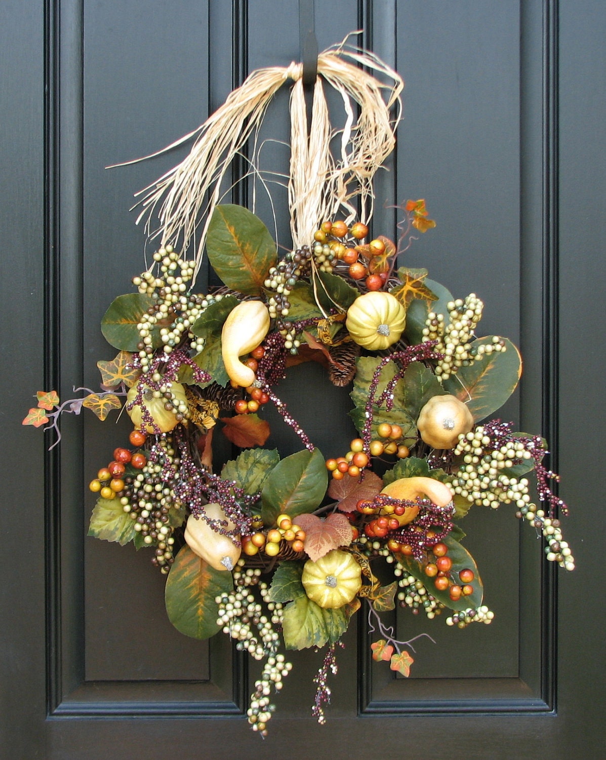 Reserved Listing for 206timbertall - Fall Wreath - Autumn's Assurance of Pumpkins, Gourds and Fall Berries