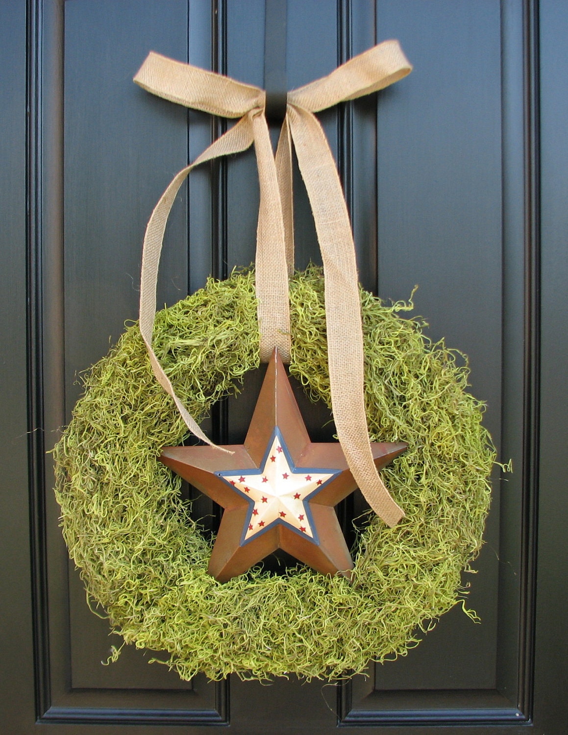 Patriotic Wreath - Moss Wreath - Burlap Bow - Moss Decor