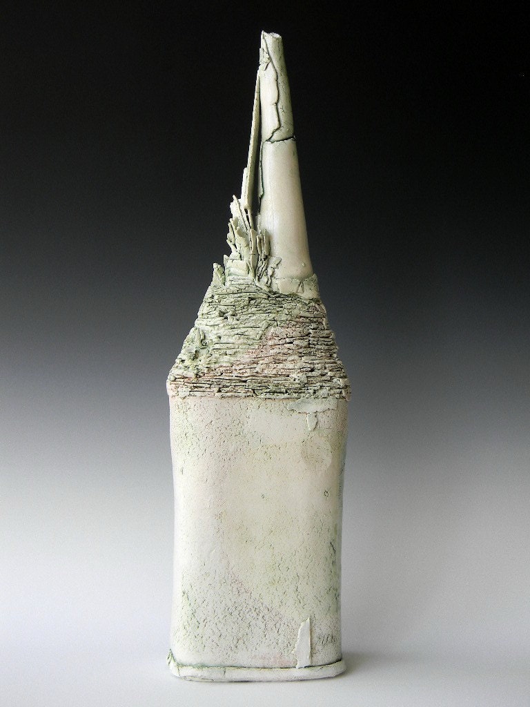 Tall Hand Built Ceramic Bottle - Modern Rustic Home Decor