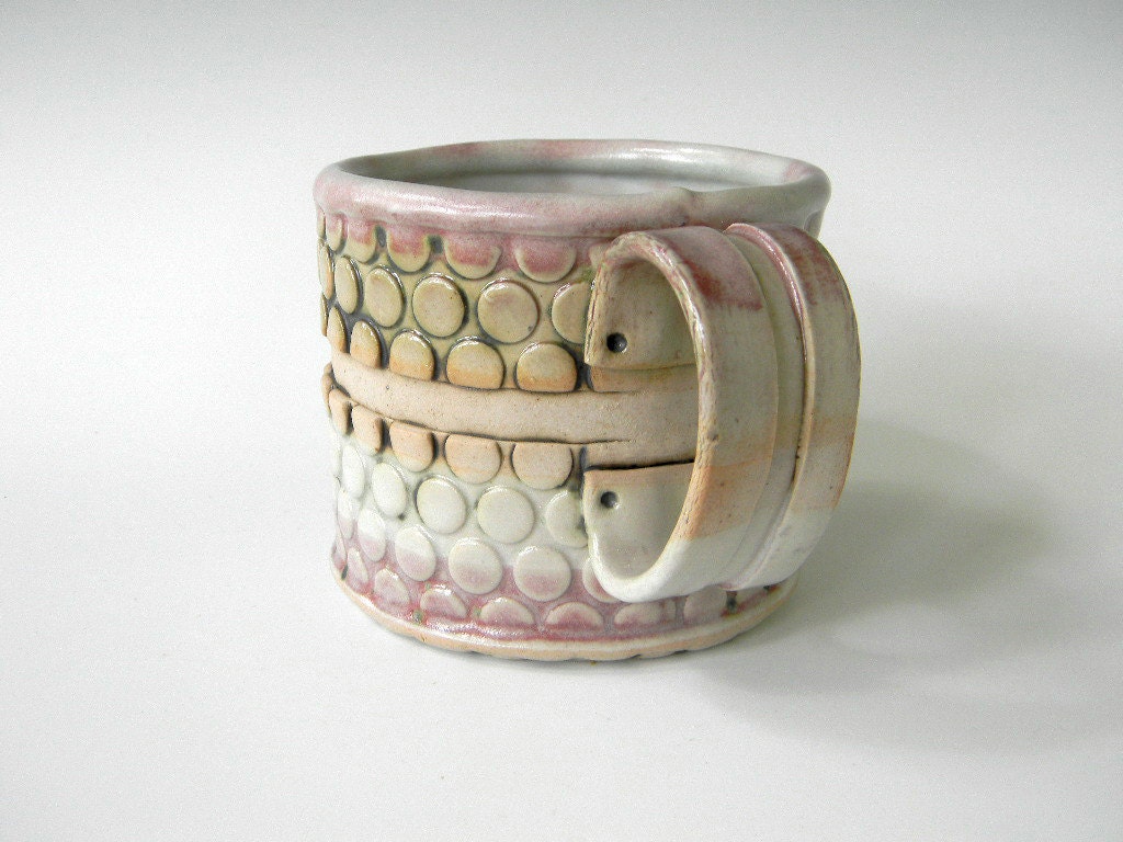 Hand Built Mug - Bubble Pattern-  MOTHER'S DAY SALE - Free  U . S . and Canadian Shipping