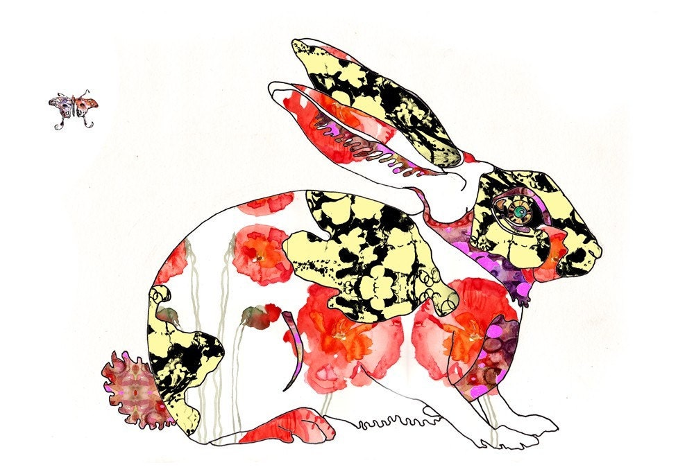 Rabbit Art Print - Asian styled - Bunny Artwork - Open Edition - 13 x 19