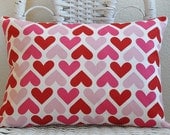 Decorative Pillow Cover Hearts in Red Pink and White 12x16 inch Pillow Cover Cushion Cover