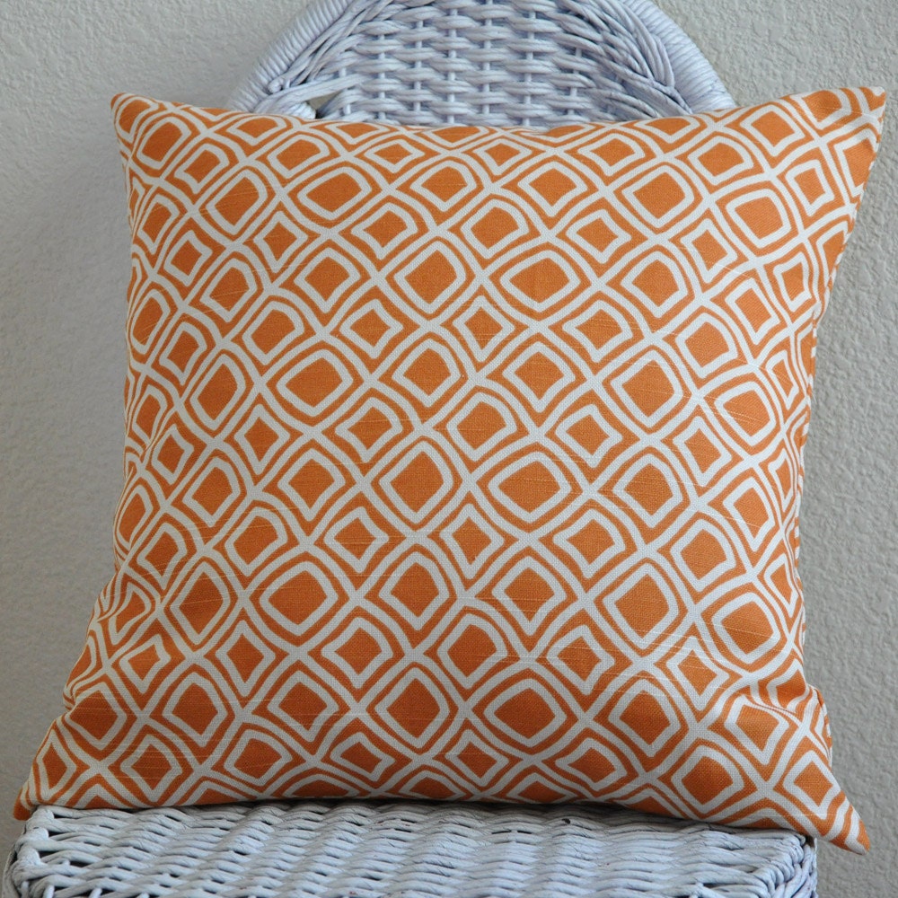 Decorative Pillow Cover Tangerine Orange Ivory 18x18 Geometric by Duralee