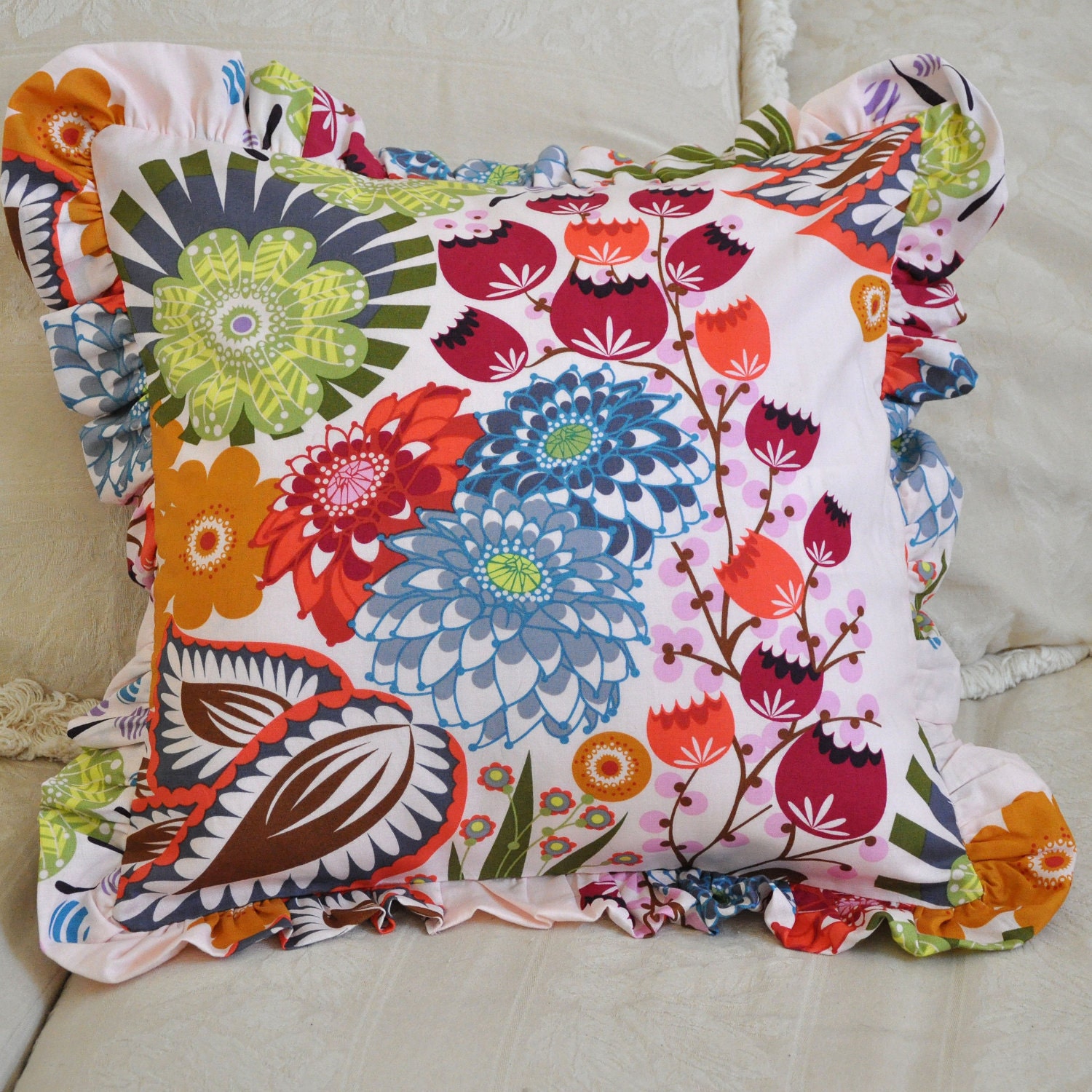 Decorative Pillow Cover 16x16 inch Lou Lou Thi Summer Totem Anna Maria Horner Ruffled