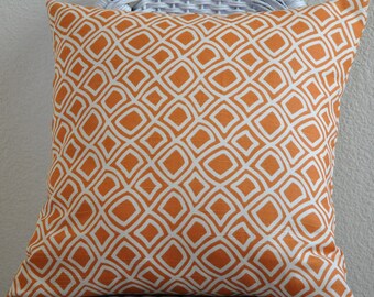 Decorative Pillow Cover Tangerine Orange Ivory 18x18 Geometric by Duralee