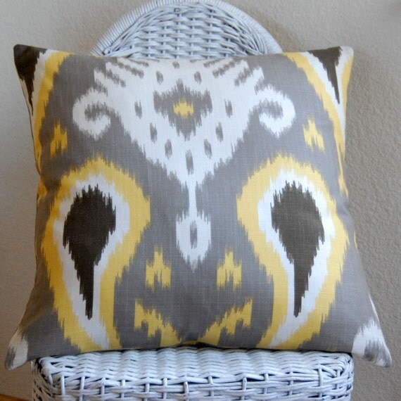 Ikat Dwell Studio Batavia Citrine Yellow Gray White 20x20 Decorative Pillow Cushion Cover