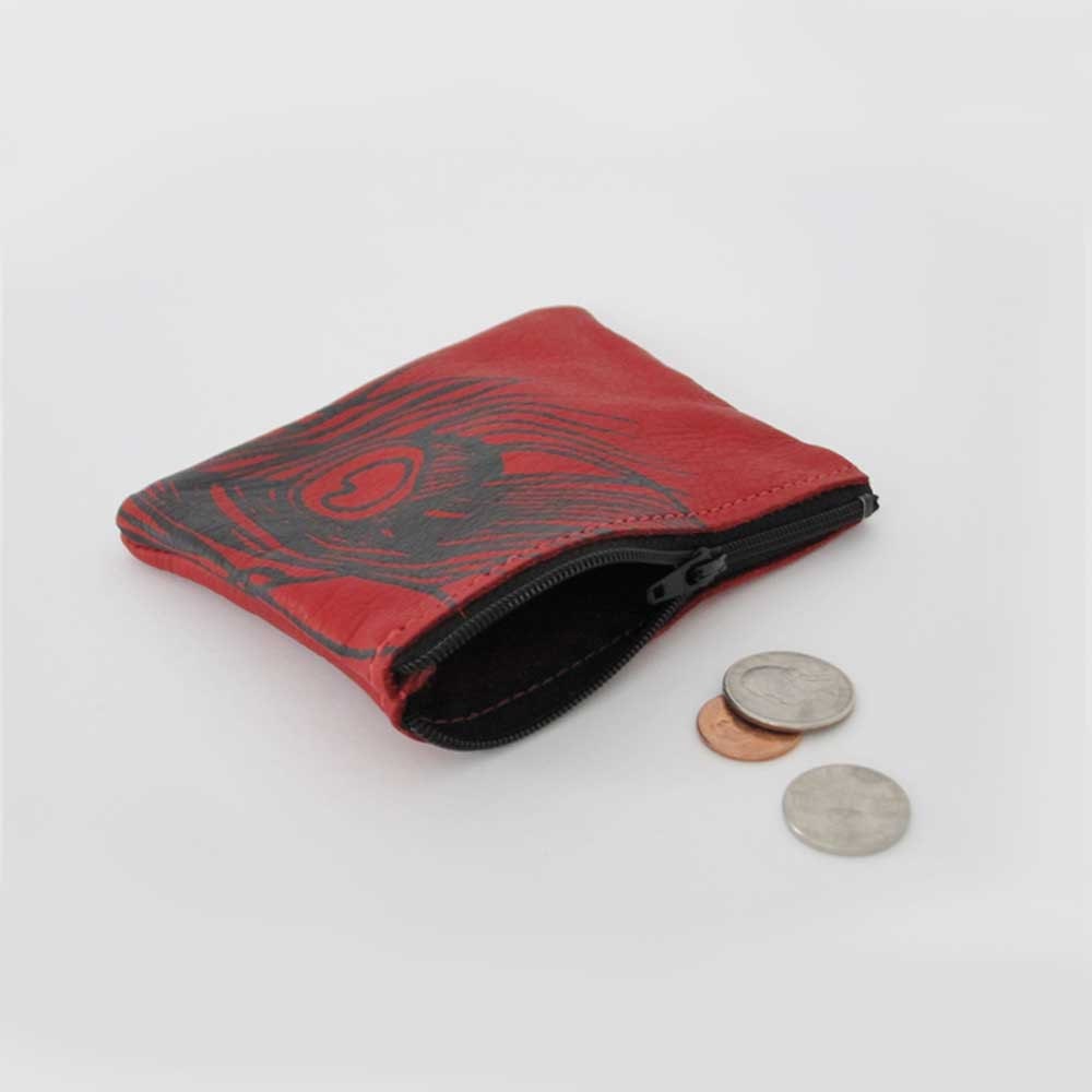 coin purse - bright red leather coin purse - tiny leather pouch - customizable