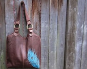as seen on Kristen Stewart - Peacock bag - large leather tote bag - custom large leather bag