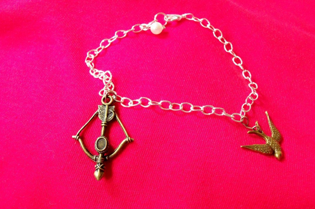 Hunger Games BRACELET Katniss Bow, Peeta's Pearl, MockingJay