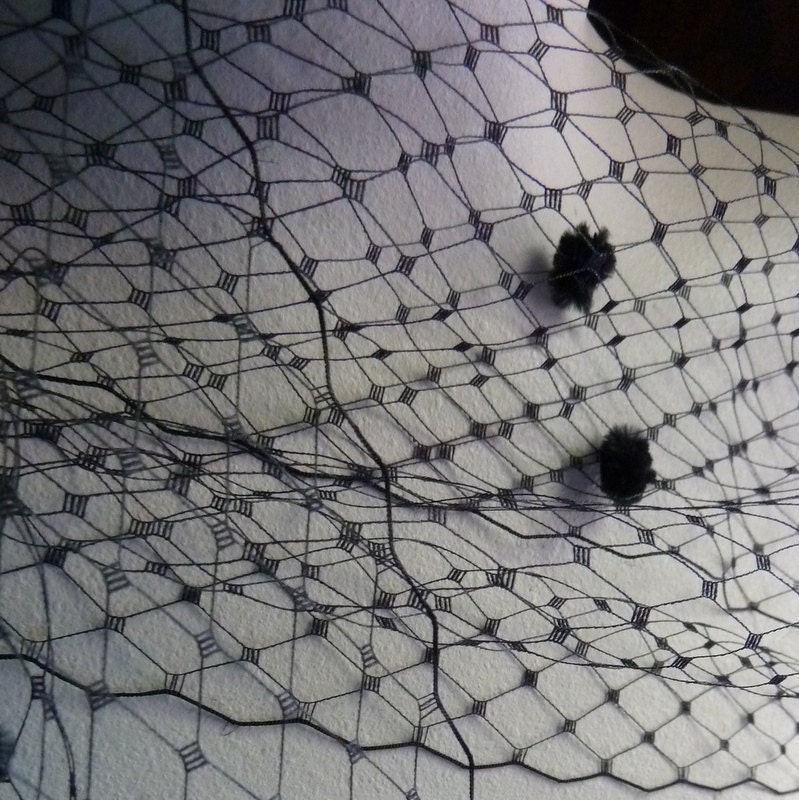 Russian Veiling with Chenille Dots in Black for Birdcage Veils, Bridal Fascinators, Hats, Costume Design