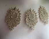 3 Lace Appliques in Metallic Gold Venice Lace for Bridal, Jewelry Supply, Altered Couture, Costume Design CA 701