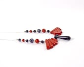 Sterling Silver Necklace, Black Onyx Drop, Red Jasper Wings - bluetina