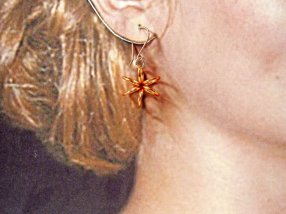 Copper Coil Earrings, Flower Earrings, Everyday Earrings