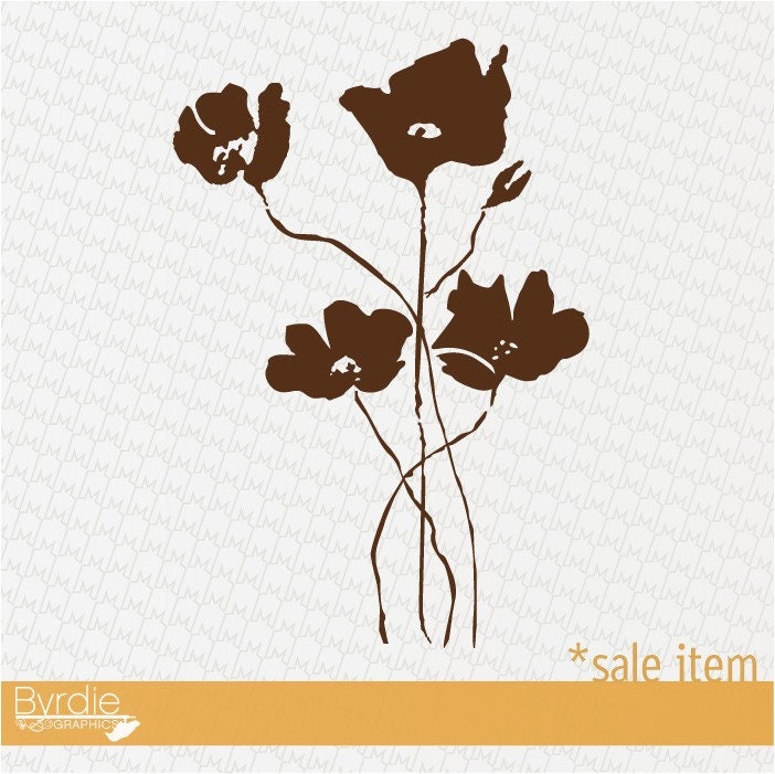 Vinyl Wall Decal SALE- BROWN Poppy Field Vinyl Wall Graphic Sticker