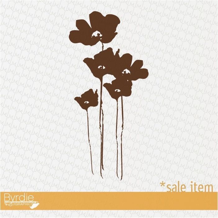 SALE- BROWN Poppy Bunch Vinyl Wall Graphic,  Vinyl Wall Decal, Sticker