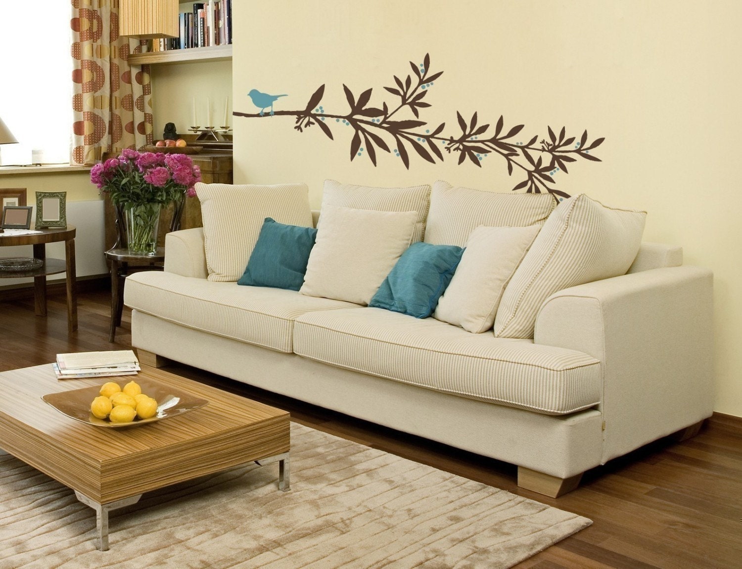 Branch Vinyl Wall Decal- Flowering Branch with Bird Graphic, Sticker, Tree Branch, Vinyl Wall Graphic, Large Branch, item 30008