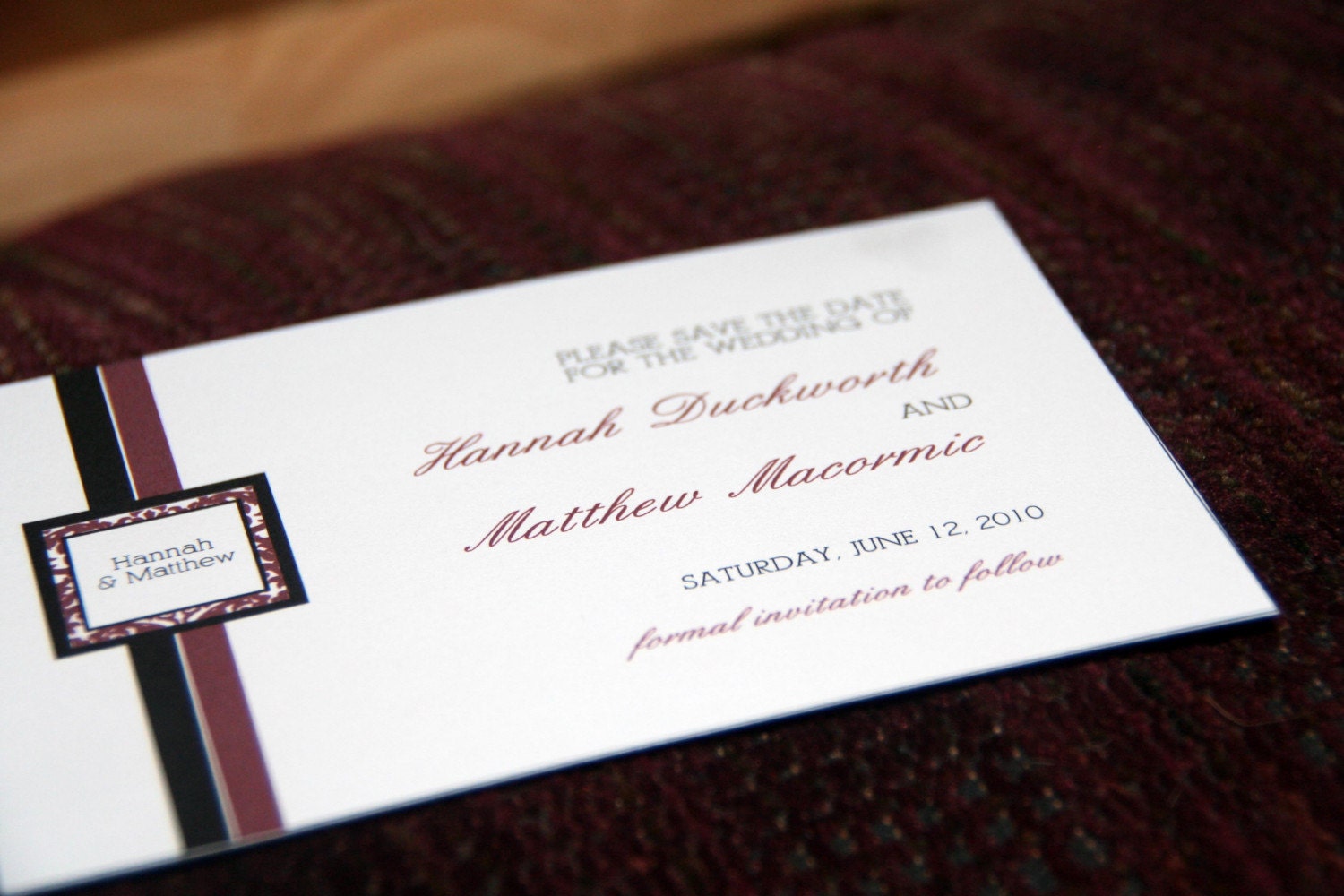 Burgundy and Black Damask Save The Dates set of 25