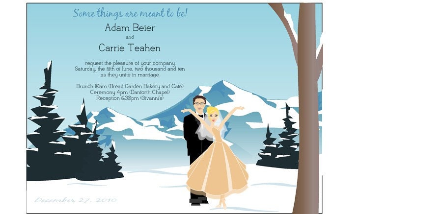 Exclusive FACES COLLECTION Cold Winter Blue Navy Royal Serene Colorado Mountains Bride and Groom Wedding Invitation Suite