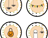 Adorable Orange Black and Green Witch, Ghost, Pig, Robot, Pumpkin Childrens Halloween Costume Invitation Sealers/Stickers