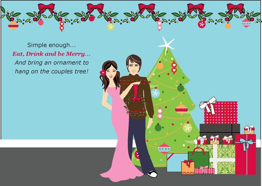 Fun and Bright Exclusive FACES COLLECTION Christmas Tree Holiday Couple Wedding Bridal Shower Invitation