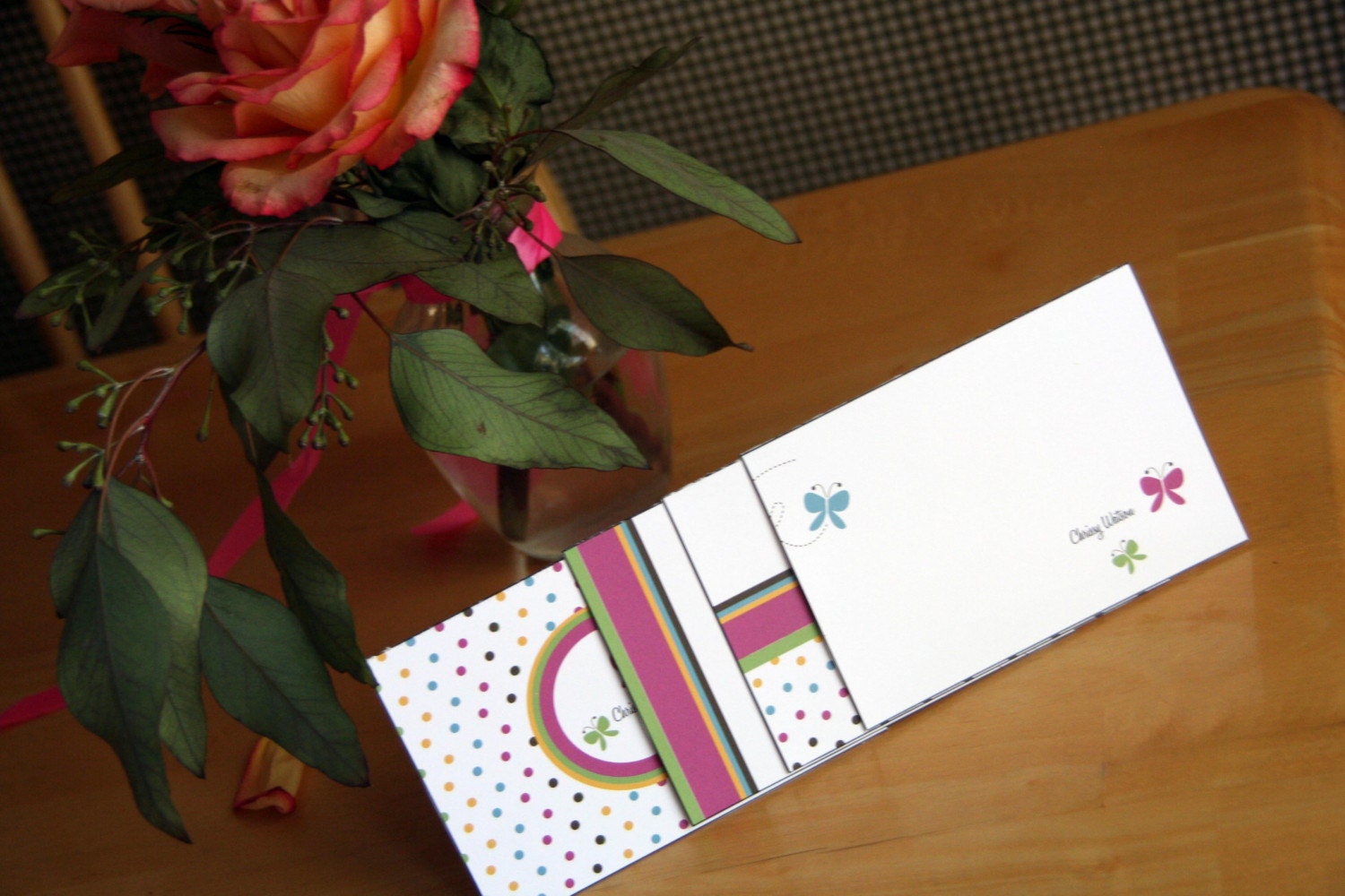 12 A1 Personalized Colorful Blank Butterfly Notecard Set