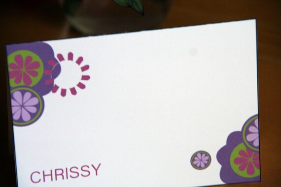 12 A1 Fun and Whimsical Purple Flower Blank Personalized Notecards