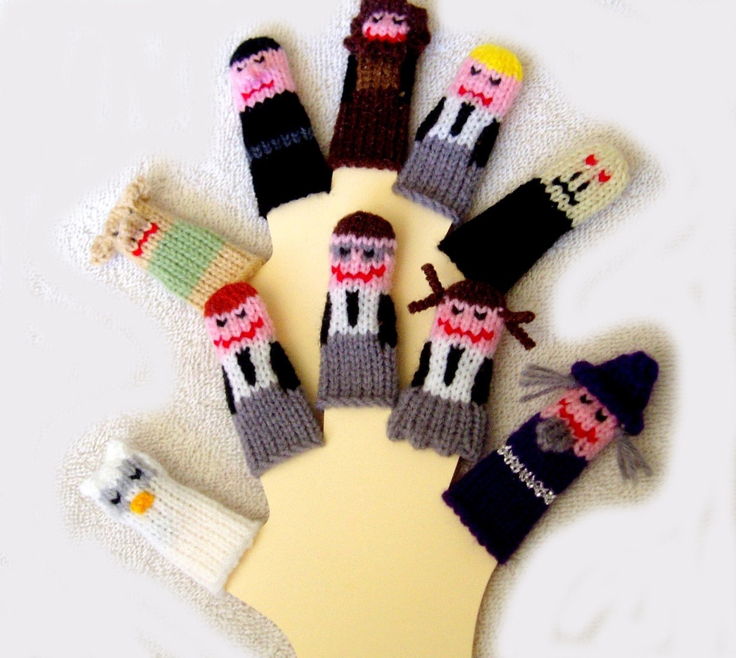 Wizard Friends Finger Puppet Set (Includes 10 handcrafted puppets.) We can create custom listings of individual puppets or puppet sets.