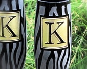 Zebra Wedding Champagne Flutes, Black Toasting Flutes with Gold Monogram