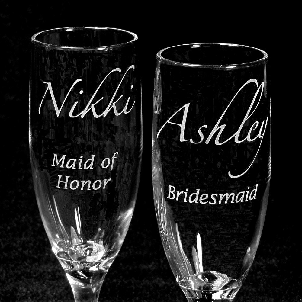 2 Personalized Bridesmaid Gifts Wedding Champagne Flutes