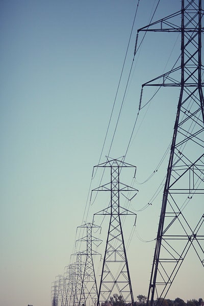 Industrial Power Lines Photograph - blue black white purple pastel metal abstract teal aqua turquoise lilac shadow 8x12
