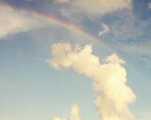 Rainbow Photograph - spring summer sky rainbow teal navy blue aqua turquoise white clouds bright landscape travel - 8x10