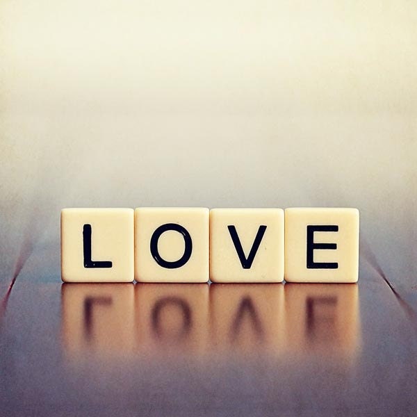 Love Romantic Photograph - word text typography blue purple white cream black lilac happy dreamy 8x8