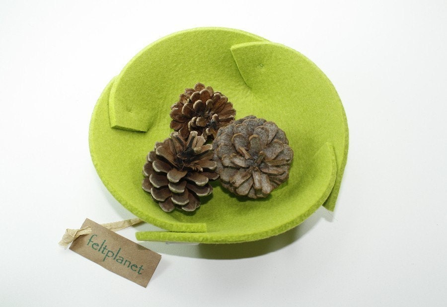 Small Felt Bowl in 5mm Thick Virgin Merino Wool Felt- LIME
