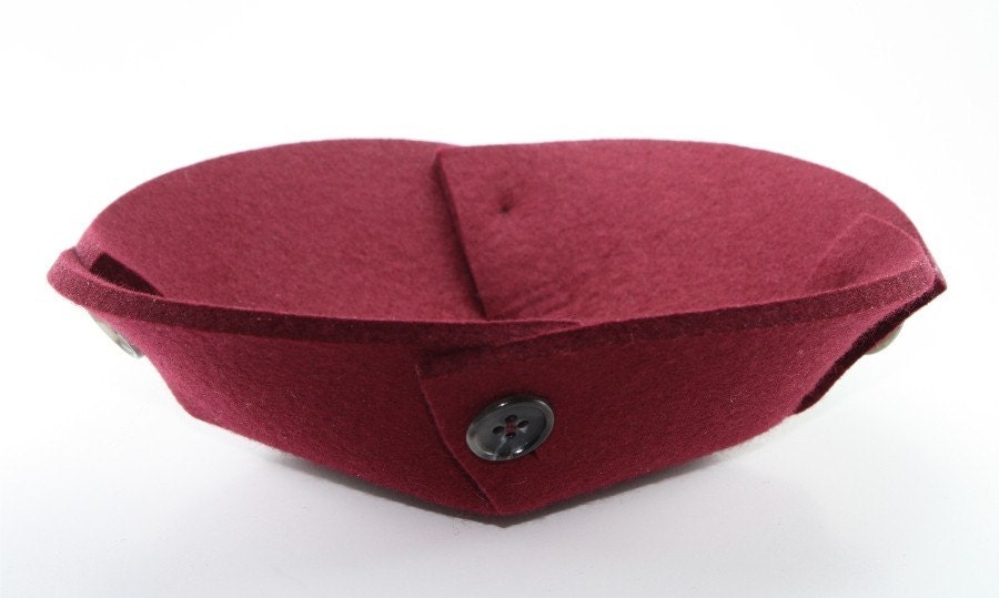 Small Felt Bowl in 5mm Thick Virgin Merino Wool Felt- Bordeaux