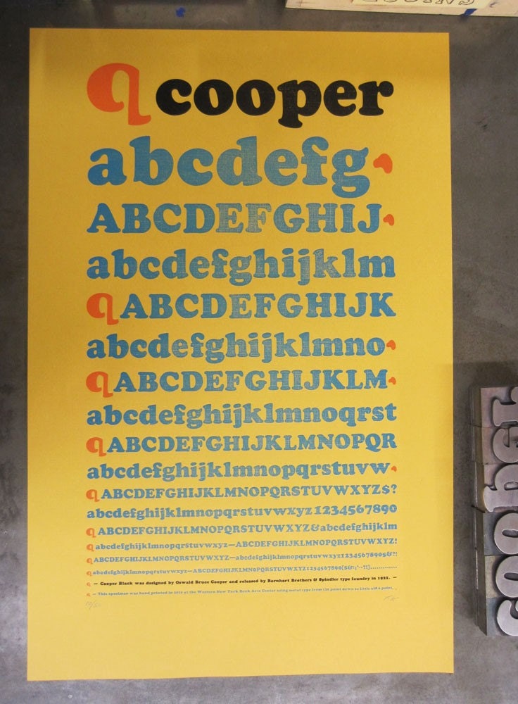 Cooper Black 3 color metal type letterpress specimen poster