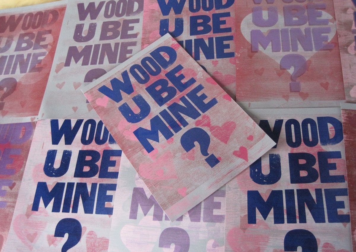 Wood U Be Mine - Valentine letterpress print