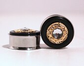 Black and Gold Crystal Plugs 1/2" 9/16" 5/8" 3/4" 7/8" 13mm 14mm 16mm 19mm 22mm