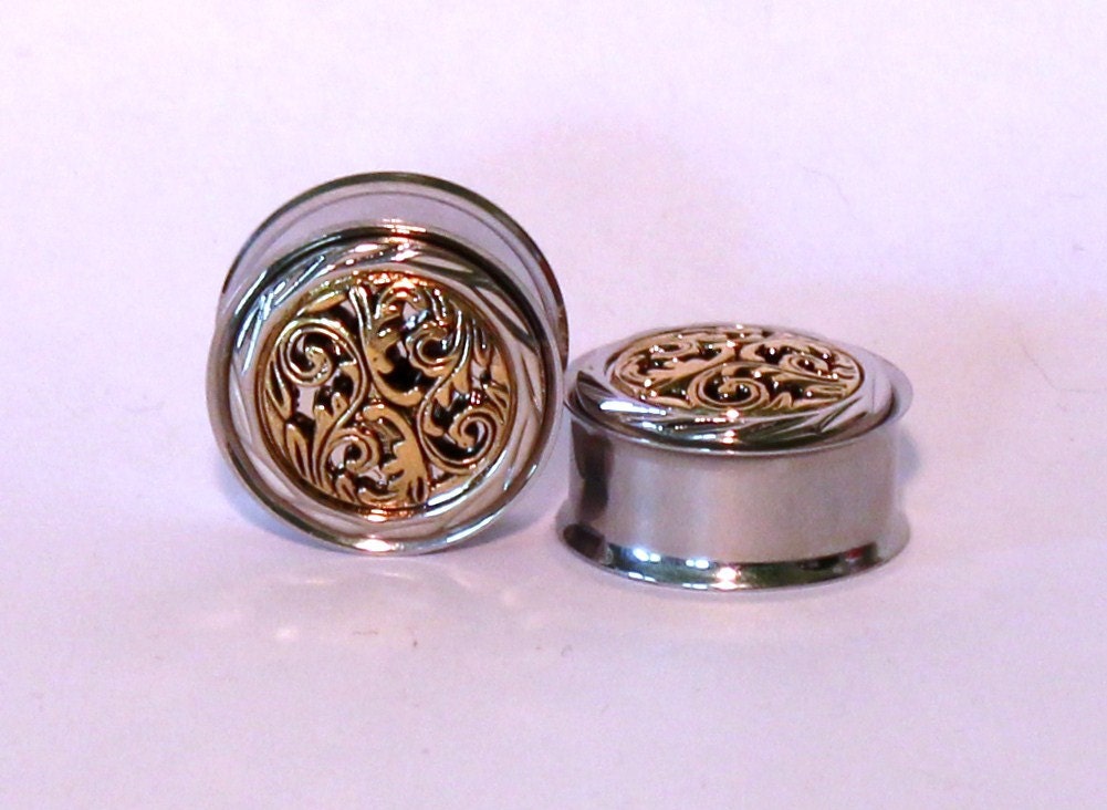 Gold And Silver Filigree Plugs 1/2 9/16 3/4 Inch 12mm  14mm 19mm