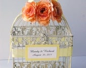 LARGE Custom Wedding Bird Cage Card Holder - Yellow & Peach/Coral (Customizable To Match Your Wedding Colors)