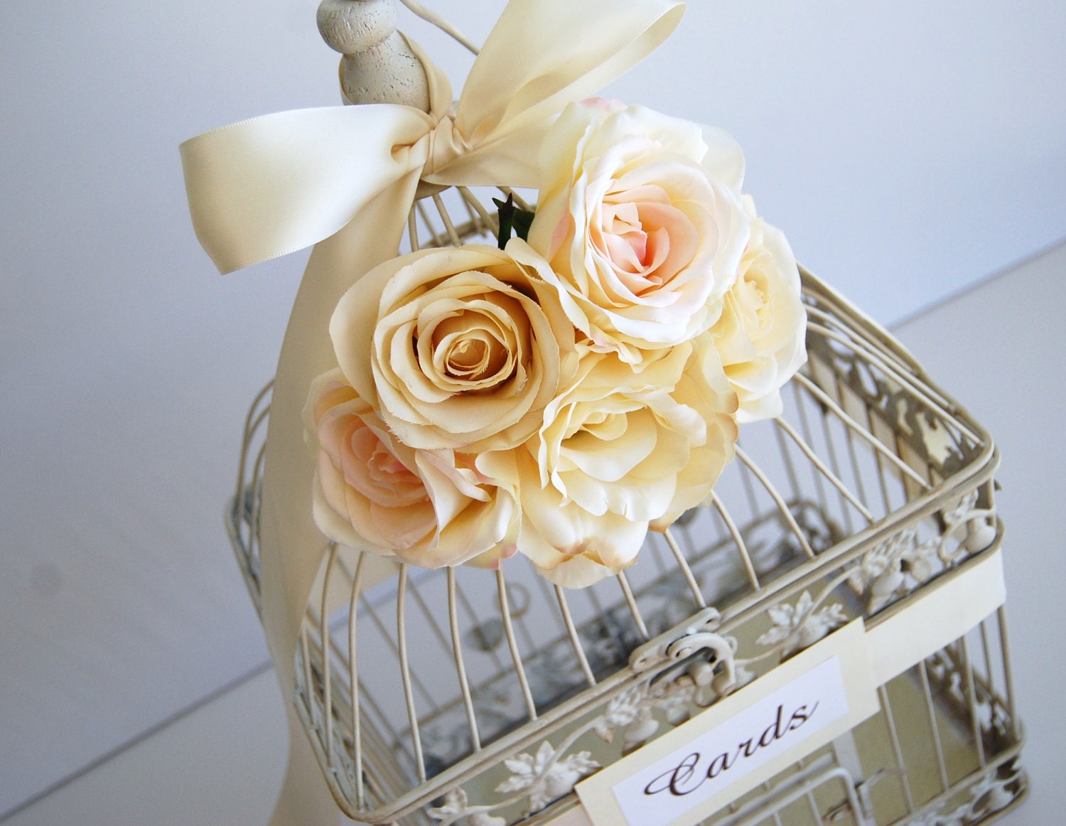 Custom Large Wedding Bird Cage Card Holder Money Holder - Ivory, Champagne, Sahara