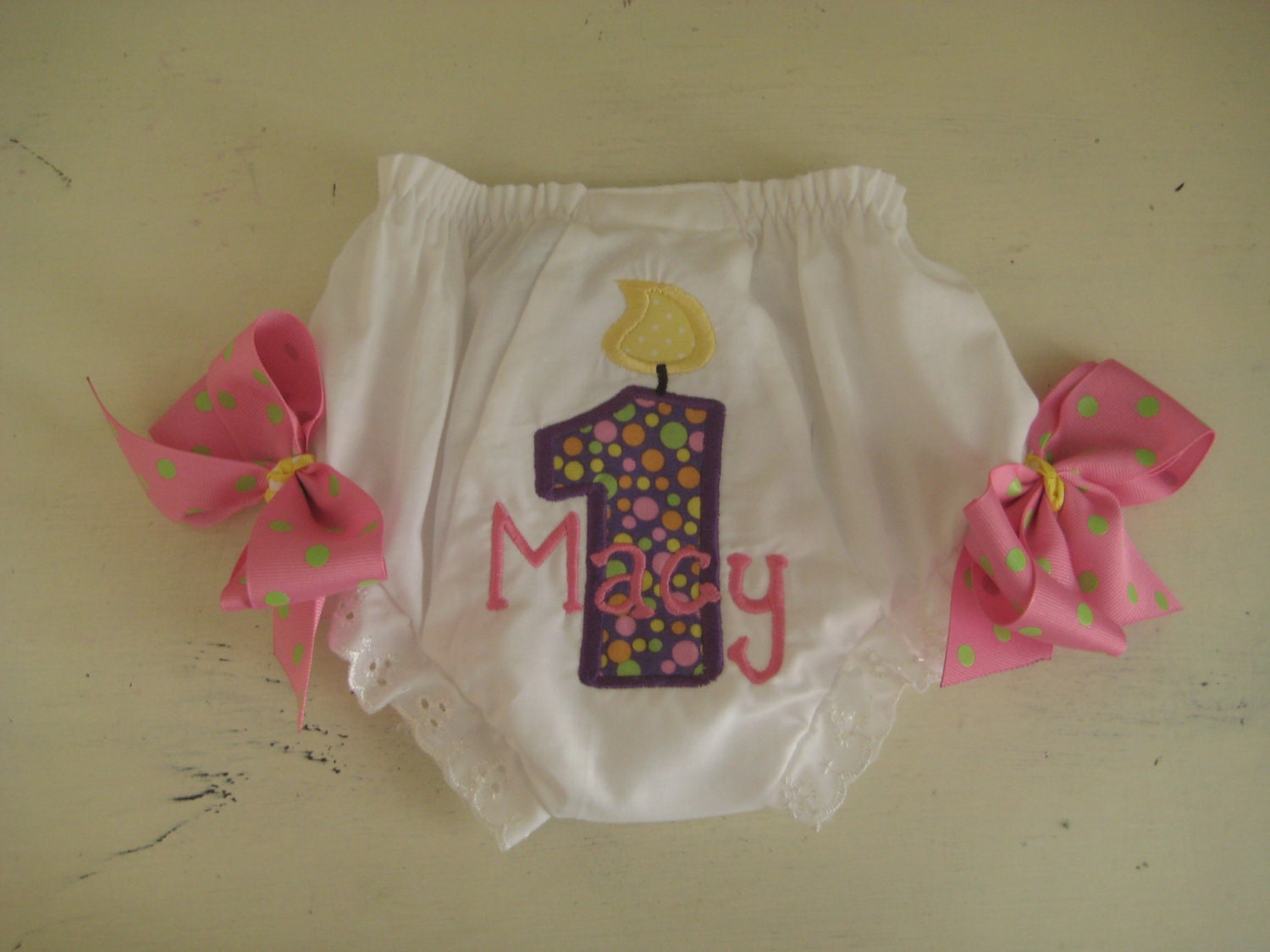 Appliqued Birthday Bloomers with Bows Personalized for Baby Girl or Toddler