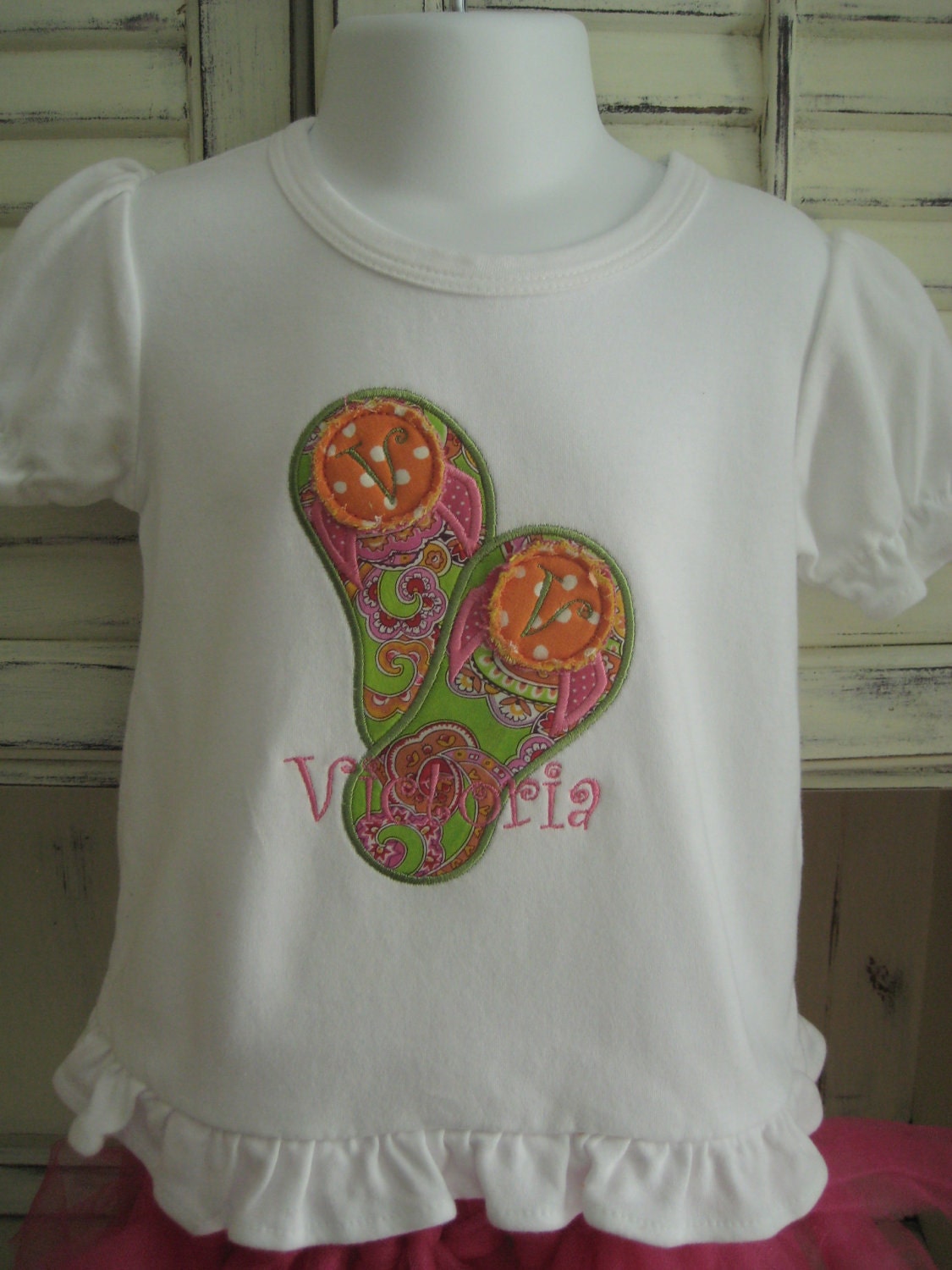 Personalized Applique Flip Flop Ruffle T-Shirt or Onesie