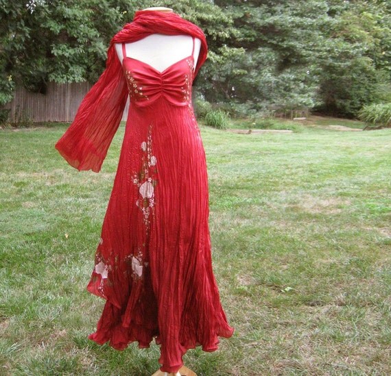 Silk hand painted summer evening dress WHITE ROSES